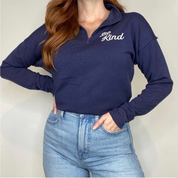 Grayson Threads Small Sweatshirt “Be Kind” Collar 1/4 Zip Navy Blue Pullover - Picture 1 of 7